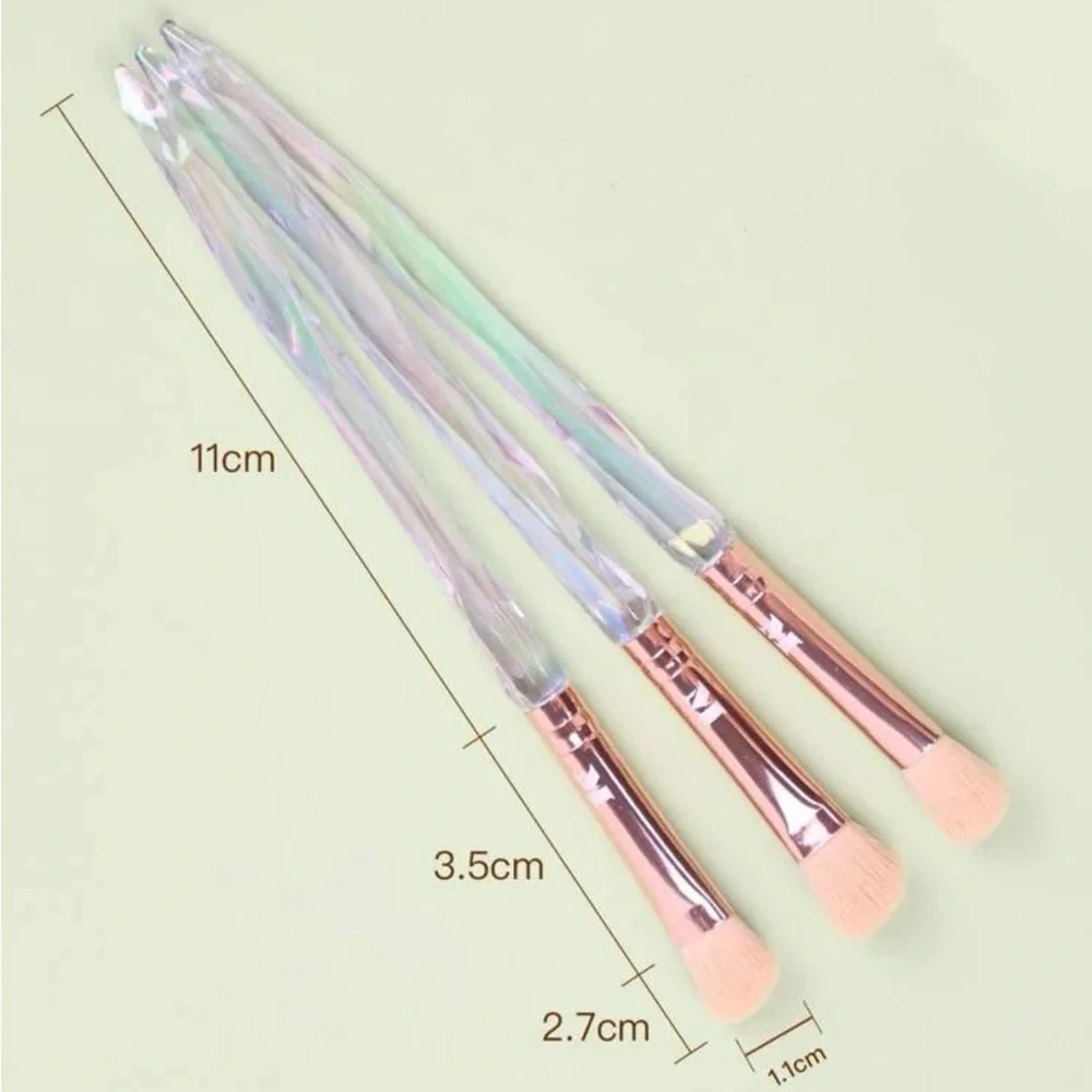3 Makeup Brushes with Clear Diamond Rainbow Reflective Handles